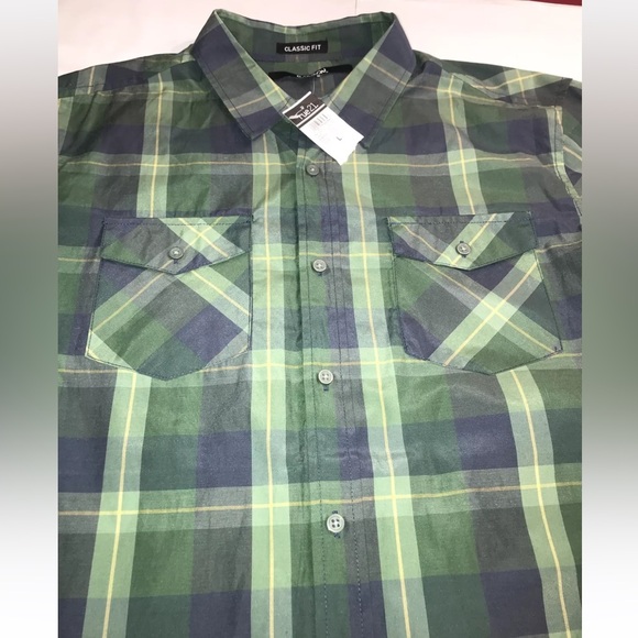 NEW Carbon green blue checkered PLAID Shirt mens classic Fit roll Tab mens Large - Picture 6 of 10
